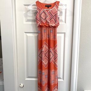 Three Hearts Coral and White Geometric Maxi Dress
